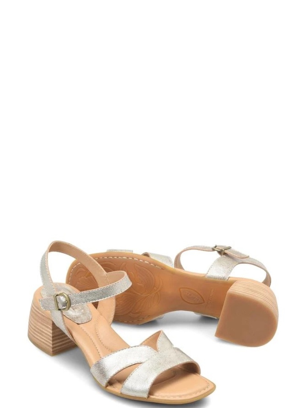 BORN Sadie Metallic Silver Block Heel Sandals for Women NWT